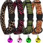 4PCS Breakaway Cat Collars with Bell - Cute Soft Adjustable Safety Kitten Collars 4-Pack - Nylon Pet Collars Nature Tribal Striped Floral Space Aztec Flowers Print (Animal Print)