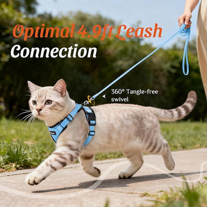 Dooradar Cat Harness and Leash Set, Escape Proof Safe Adjustable Kitten Vest Harnesses for Walking, Easy Control Soft Breathable Mesh Jacket with Reflective Strips for Cats,Light Blue, XS