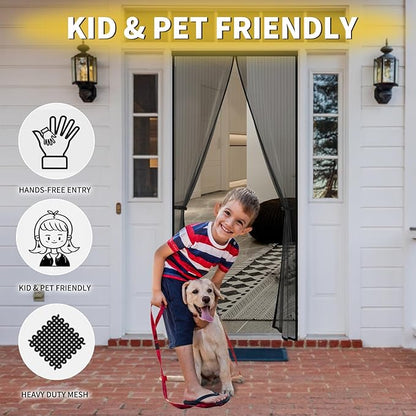 Reversible Left Right Side Opening Magnetic Screen Door for 60 x 80 in French Door, Screen Itself Size: 62" x 81", Glass Sliding Door Heavy Duty Screen Door Mesh Curtain for Front Patio Or Large Door