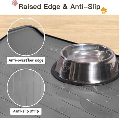 Largest Dog Food Mat, 39.5"x29.5" Silicone Dog and Cat Mat for Food and Water Bowls, Thinken Waterproof Non-Slip XXXL Pet Feeding Mat for Floors (Dark Gray)