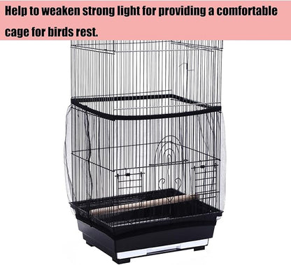 Allazone Bird Cage Seed Catcher, Large Bird Cage Cover, 75-118'' Universal Adjustable Birdcage Cover Skirt Soft Airy Nylon Mesh Net for Parakeet Macaw African Round Square Cage, Black