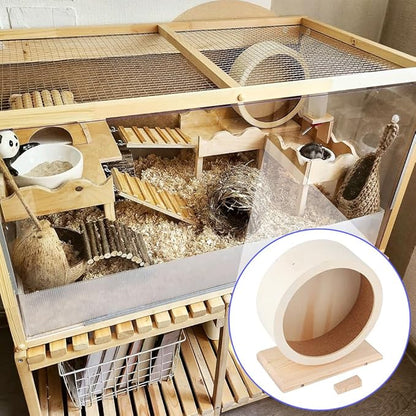 Wooden Hamster Exercise Wheel, Silent Silent Running Wheel Wooden Small Pets Quiet Spinner Play Toy Cage Accessories for Dwarf Syrian Hamster Rat Gerbil Mice Guinea Pigs(S)