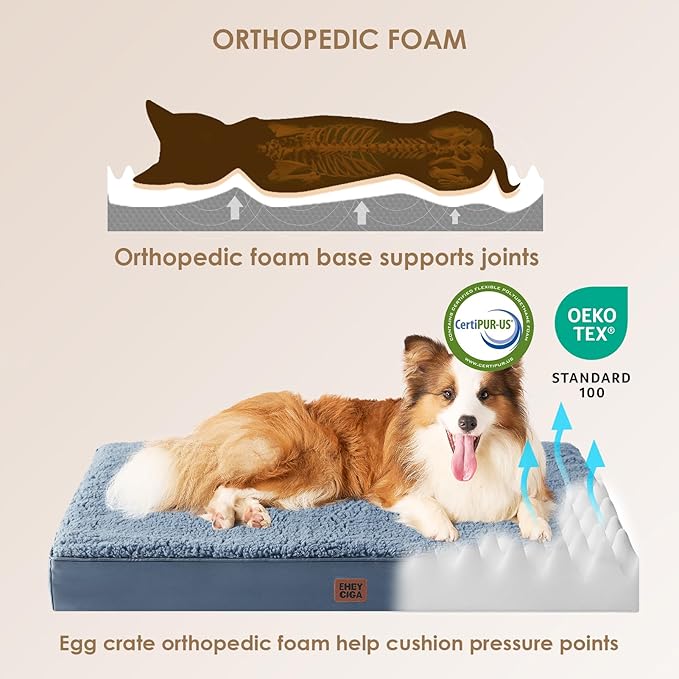 EHEYCIGA Washable Dog Beds for Extra Large Dogs, XL Dog Bed with Removable Cover for Crate, Orthopedic Foam Pet Bed Dog Mat Mattress Cushions for Extra Large Dogs, Spa Blue(41 X 27)