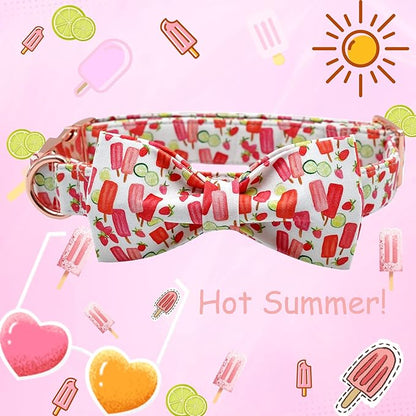 Lionheart glory Dog Collar, Dog Collar with Bow, Popsicle Print Girl or Boy Dog Bowtie Collar Cute Pet Collar Gift for X-Small Puppy and Cat