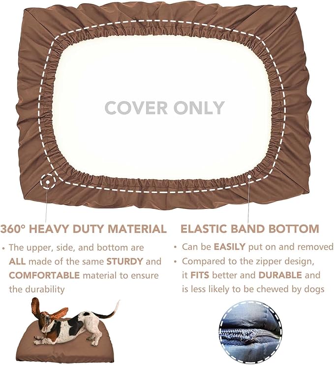 Dog Bed Cover Waterproof Replacement Machine Washable Covers for Dog Bed Heavy Duty Scratch Resistant Mattress Protector Pet Bed 54x44 Inch Brown Cover Only