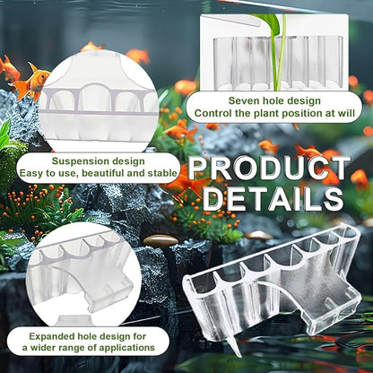 2PC 7 Holes Upgraded Aquarium Plant Holder, Aquatic Plants Cup for Tank, Fish Tank Plant Holder with Long Hook, Aquarium Feeder for Aquascape Decorations on Top of Tank (Transparent-2PC)