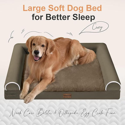 Large Dog Bed Orthopedic Washable: Beds Bolster XL Bed Large Big Dogs Egg Crate Foam Couch Sofa Waterproof with Removable Cover - Brown