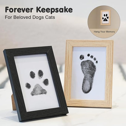 Inkless Paw Print Kit for Dogs,Cats & Babies - Clean Touch Dog Nose & Baby Handprint Kit,Mess Free Dog Paw Print Kit,4-Pcs Ink Pads & 2 Wooden Frames - Keepsake Gifts for Pet Lovers,New Moms