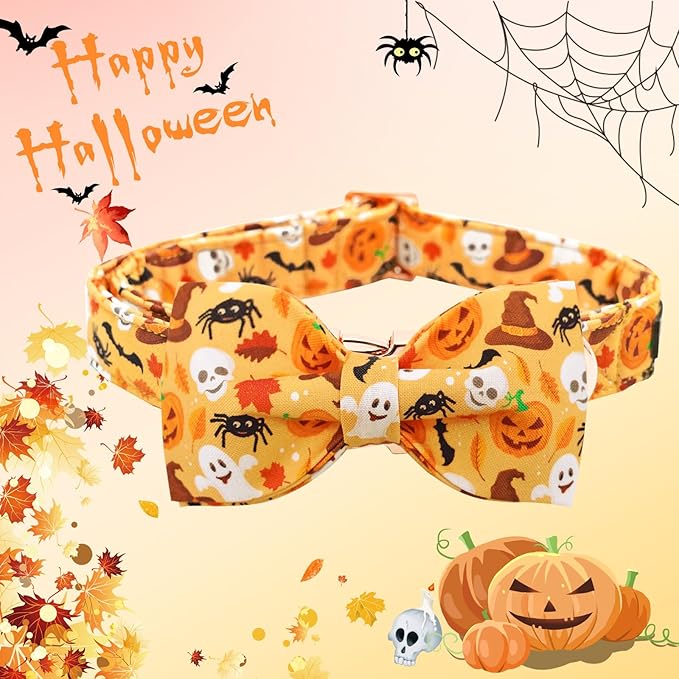 Halloween Dog Collar, Pet Collar Bow Fall Puppy Collar Girl Boy Holiday Pet Collars Gift Bow Cute Soft Puppy Collar for Medium Dogs