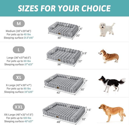 Faux Fur Orthopedic Dog Bed, Super Soft Large Dog Bed, Supportive Foam Bolster Pet Sofa with Waterproof Lining Cover, Washable U-Shaped Pet Couch with Anti-Slip Bottom Design, Grey XL 42x30x7 inch