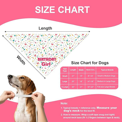 Dog Birthday Bandana Girl for Large to X-Large Dogs, Reversible 2 Patterns in 1, White & Pink Confetti Scarf, Puppy Party Outfit Gift (18-23" Neck)