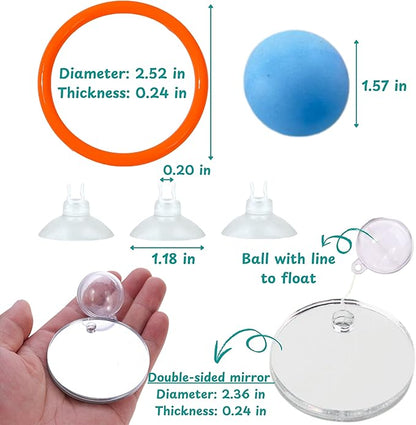 Betta Mirror Enrichment Fish Toys Stimulation, 2 pcs Exercise Feeding Rings And Training Mirror With Floating Ball Toy, Betta Fish Tank Accessories, Small Aquarium Tank Decoration (Orange, M)