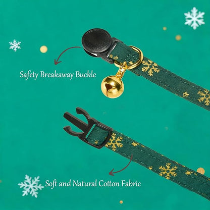 Christmas Cat Collar 2 Pack Cotton Bowtie Cat Collars Glittery Snowflakes Cute Kitten Collar(Red+Green)