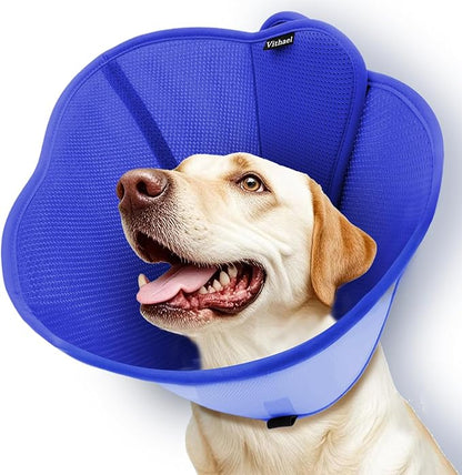 Upgraded Dog Cone Collar for Large Medium Dogs, Soft Dog Cone with Double-Layer Design, Adjustable Pet Recovery Collar for Dogs After Surgery, Elizabethan Collar (S, Blue)
