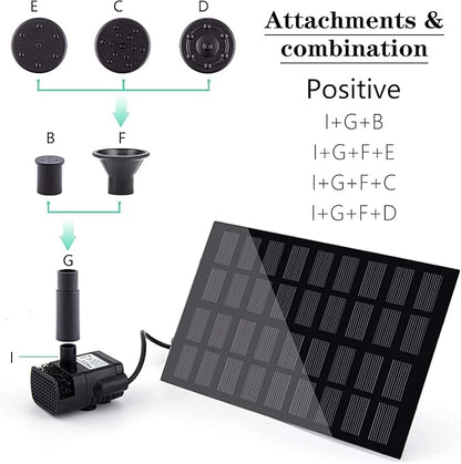 Solar Fountain Pump for Bird Bath, with Separate Solar Panel, 2 W Upgraded Solar Water Pump with 3 M Long Cable & 4 Nozzles for Bird Bath, Outdoor Pond, Patio Garden and Fish Tank (Black)