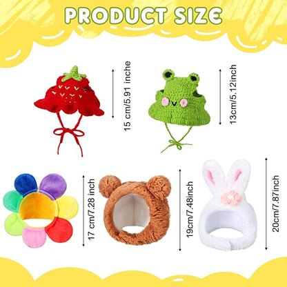 Weewooday 5 Pieces Cat Costume Bunny Hat Outfit with Ears Funny Cat Hat and Small Dogs Kitten Puppy Party Easter Costume Accessory Headwear(Vivid Style)