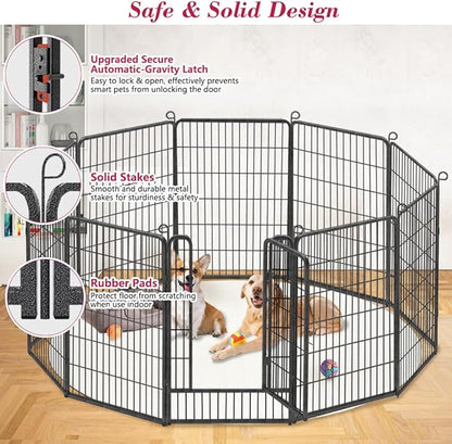 Dog Playpen 40 inch Dog Fence for Outdoor Indoor Use Heavy Duty Metal Dog Pen for Large Dogs, Rustproof Pet Playpen Portable Pet Fence Outdoor for Yard, RV Camping, Customizable, 28 Panels