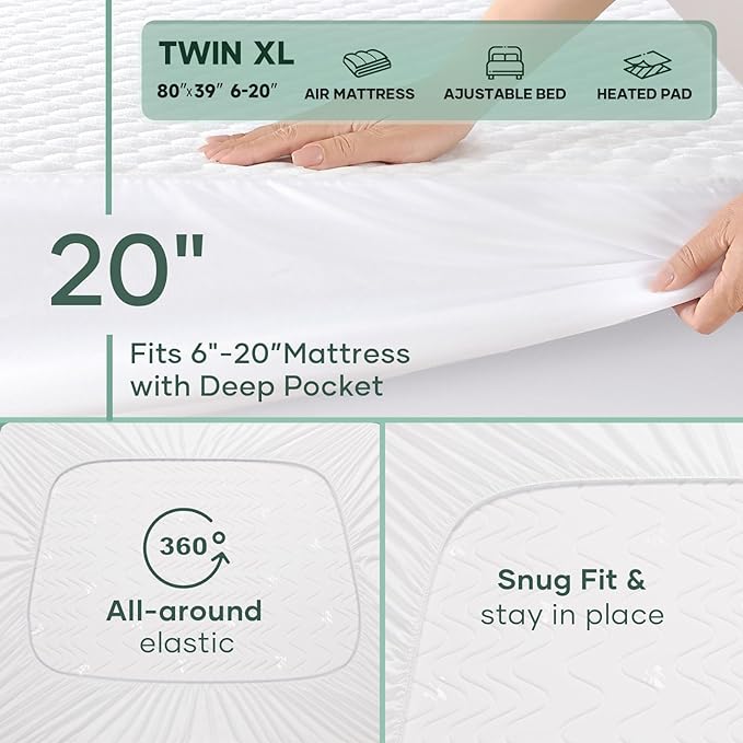 Ohgeni 100% Waterproof Mattress Protector, Twin XL-2 Pack, Fitted Sheet with Stretchable Pockets, Deep Sleep Noiseless Soft. Breathable Cooling Hypoallergenic Material, Mattresses Cover for Bed