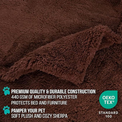 PetAmi Fluffy Waterproof Dog Blanket for Bed Large Dogs, Soft Warm Pet Sherpa Throw Pee Proof Couch Cover, Reversible Cat Blanket Sofa Crate Kennel Protector, Washable Mat (Brown, 60x80)