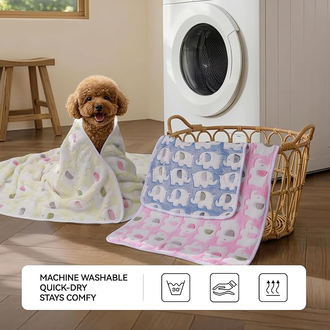 LINENLUX 1 Pack 3 Blankets Super Soft Fluffy Premium Fleece Dog Blankets for Puppy Cat Pet Blanket Flannel Throw Warm Sleep Elephant Pattern 23x16 inches