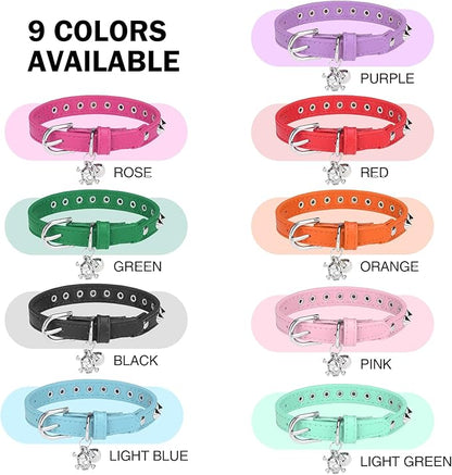Leather Cat Collars for Boy Girl Cats with Bell and Safety Elastic Belt, Personalized Rivets Stud Adjustable Safe Buckle Collar with Skull Charm for Kitty Small Pets, Halloween Cat Collar