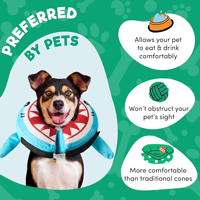BENCMATE Inflatable Dog Cone Collar Alternative, Soft Dog Cone for Small Medium Large Dogs and Cats, Neck Recovery ECollar Donut Collar After Surgery (Medium, Shark)
