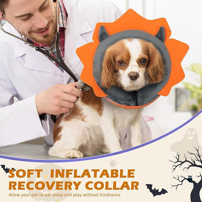 IEUUMLER Inflatable Recovery Dog Collar, Protective Donut Cone, Adjustable Soft Collar for Dog and Cat After Surgery Prevent from Biting & Scratching EU002 - Grey Demon M