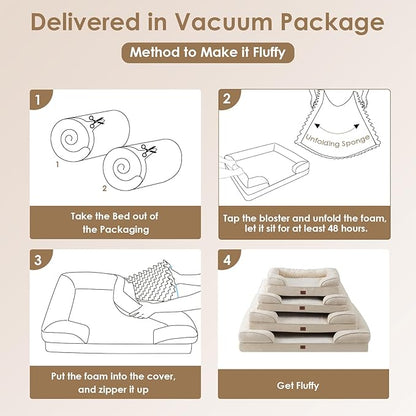EHEYCIGA Orthopedic Dog Beds for Large Dogs, Waterproof Memory Foam Large Pet Bed with Sides, Non-Slip Bottom and Egg-Crate Foam Dog Couch Bed with Washable Removable Cover, Beige