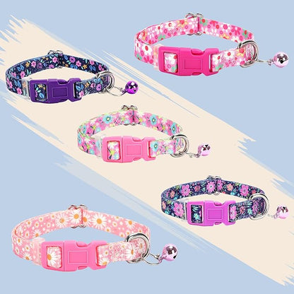 Pink Puppy Collar with Bell -Nylon Collar for Chihuahua Pomeranian Yorkie, Adjustable XXS/XS for Walks & Daily Play (Daisy XS)