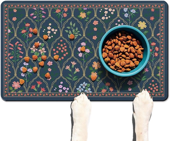 Absorbent Pet Dog Bowl Mat for Food and Water, Pet Cat Food Feeding Mat with Non Slip Rubber Backing, Dog Food Mats for Floors Waterproof, 24"x32"