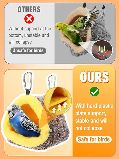 Small Winter Warm Bird Nest for Cage - Comfortable Bird Bed with Support Board, Hanging Hammock Shed Hideaway Hut Gift for Macaws African Grey Amazon Parrots