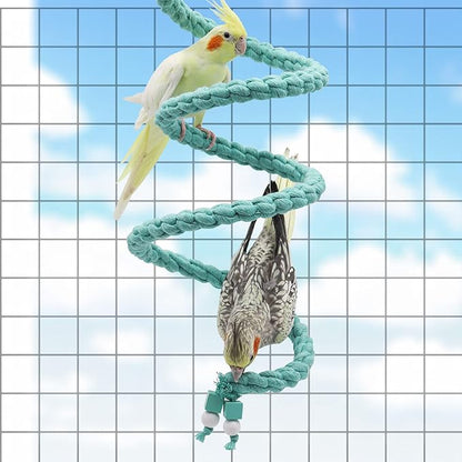 Dnoifne 59 Inch Spiral Rope Perch, Bird Cage Stand Pole Accessory, Climbing Toy for Parrot, Parakeet, Budgie, Lovebird, Cockatiel (59"/1.5 M)