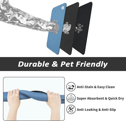 Dog Food Mat - Absorbent Cat Mat for Food and Water, No Stains Pet Feeding Bowl Mat, Easy to Clean Pet Placemats, Quick Dry Dog Water Dispenser Mat for Messy Drinkers | Paw Blue 16"x 24"