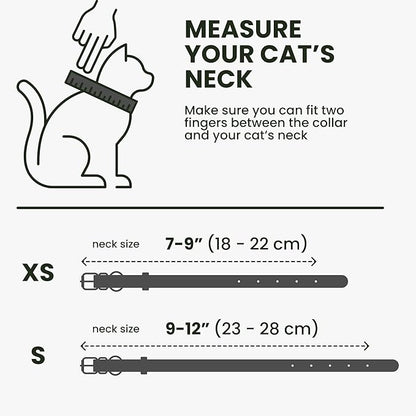 BRONZEDOG Leather Cat Collar with Removable Bells Non Breakaway Kitten QR Tag for Girl Boy (7" - 9" for Cats, Black & Silver) (Pack of 2)