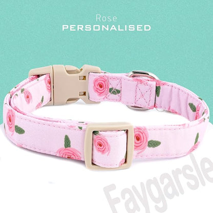 Faygarsle Pink Floral Dog Collar with Roses Pattern, Spring Summer Design for Small Medium Large Dogs L