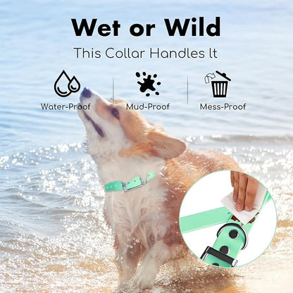 4.2FT Dog Collar and Leash Set, PVC Waterproof Adjustable Odor Proof Pet Collars Leashes, Easy to Clean, Surface 3D Cube Effect, Dog Leash for Small Dogs, Light Green