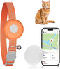 Cat GPS Tracker, Smart Cat Tracker Compatible with Apple Find My App (Only iOS), No Monthly Fee, Waterproof (White Tracker, Orange Cat Collar)