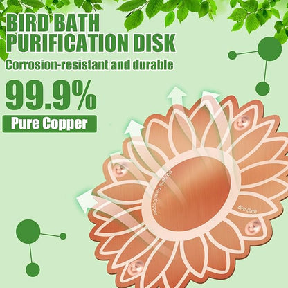 4 Pack Bird Bath Copper Disk Bird Bath Purification Disk with Triple-Point Support 99.99% Pure Copper Water Cleaner for Outside Bowl, Physical Safe Clean Water (Flowers)