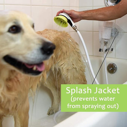 Wondurdog Bathtub Spout and Garden Hose Attachment Dog Wash Kit w/Splash Shield and Rubber Scrubbing Teeth. Tub Spouts with Front Pull Up Diverter Only. Pet Grooming for Long and Short Hair.