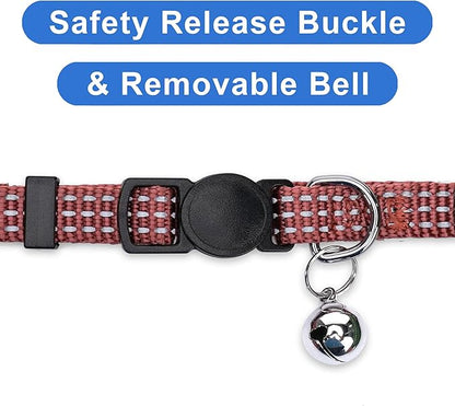 Pawtitas Reflective Brown Cat Collar with Safety Buckle and Removable Bell for Kitten and Cats Marsala