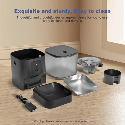 2.4G Automatic Cat Feeder, Cat Food Dispenser with 10s Voice Recorder, Pet Feeder up to 8 Meals per Day, Timed Feeder with Dry Food Sealed Ring (Black, 4L-WiFi)