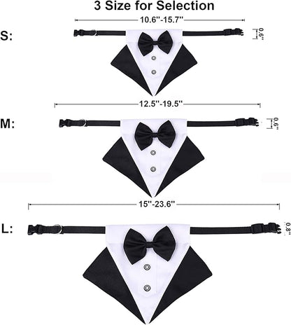 ADOGGYGO Formal Dog Tuxedo Wedding Puppt Bandana Collar with Bow Tie, Adjustable Pet Bowtie Collar Bandana for Small Dogs (Small)