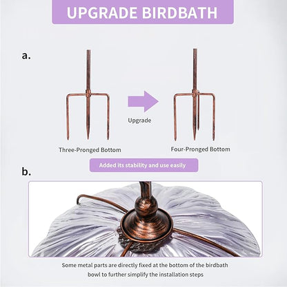 MUMTOP 31 Inch Height Glass Birdbath Birdfeeder with Metal Stake Garden Yard Outdoor Purple