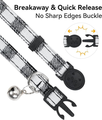 Joytale Upgraded Cat Collar with Bells, Breakaway Cat Collars with Bow Tie, 1 Pack Girl Boy Safety Plaid Kitten Collars, Black