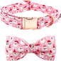 Dog Collar, Christmas Pink Santa Claus Cotton Pet Collar Bow Holiday Girl Boy Cute Puppy Collar Adjustable Pet Collar for X-Large Dogs