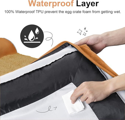 Large Dog Bed Orthopedic Washable: Beds Bolster XL Bed Big XLarge Dogs Egg Crate Foam Couch Sofa Waterproof with Removable Cover - Orange