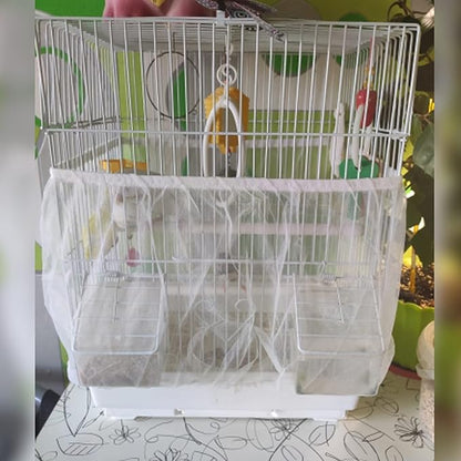 Birdcages Mesh Net Skirt Cover Reusable Stretchy Bird Cage Seed Catcher 35CM (White)