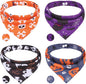 PAWCHIE Dog Halloween Bandanas 4 Pack, Reversible Pumpkin Dogs Scarf Bibs, Dog Holiday Costume Set with Two Adjustable Snaps, Multiple Halloween-Themed Patterns for Dogs Puppy, Cats, Pets
