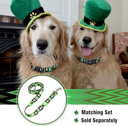 Native Pup St Patricks Dog Collar- Saint Patrick Green Shamrock Pet Collars- St. Patrick’s Lucky Irish- Cute Boy Girl Puppy Gift- Adjustable for Small, Medium, Large Breeds (Patterned Shamrock, Large)