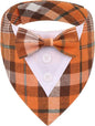 ADOGGYGO Fall Dog Tuxedo Bandana, Orange Plaid Pet Tux Collar with Bowtie, Adjustable Halloween Thanksgiving Formal Costume for Medium Dogs Pets (M)